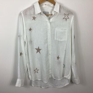 Rails Charli White And Rosegold Stars Embroidery Linen Shirt Size Small